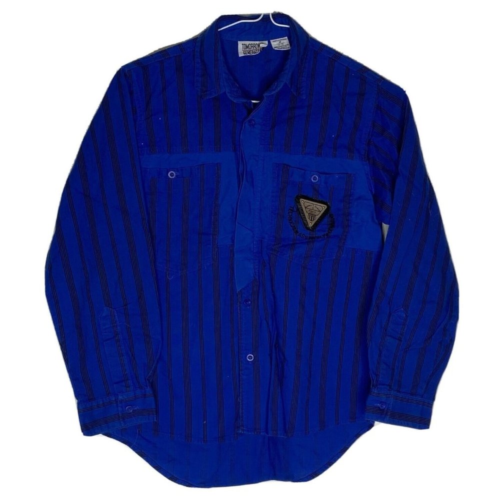 Boy's Medium 12/14 Retro Long Sleeve Blue Button Down Shirt Tomorrow Generation
